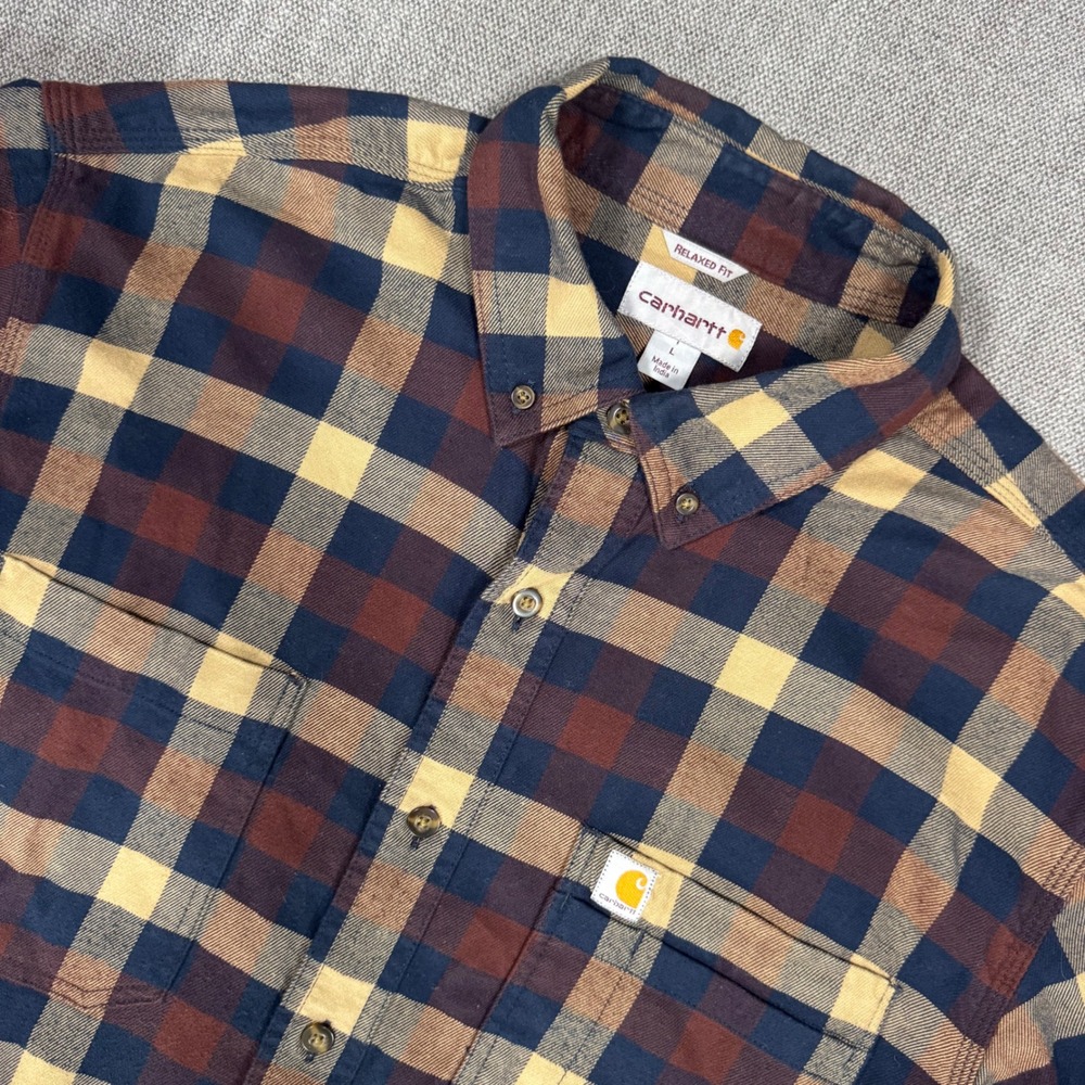 Carhartt Plaid Button Down Shirt Relaxed Fit Heavy Cotton Flannel L